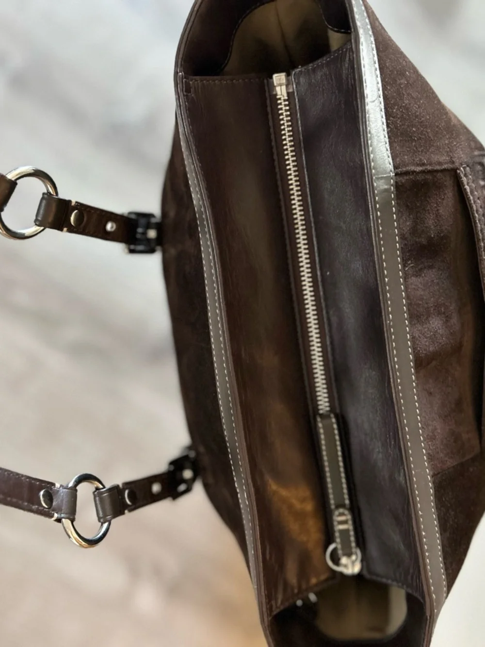 Coach Chocolate Brown Suede Tote with Leather Trim - Picture 11 of 14
